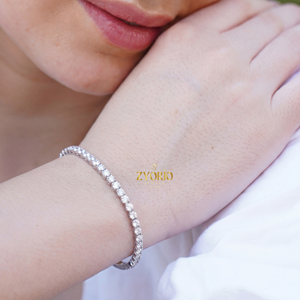 Bracelet tennis classique en or rose plaqué argent avec diamants, élégant, luxueux, bijoux fins pour femmes, cadeau de mariage, fête, style quotidien - Product Image 6
