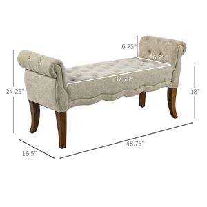 Panca Portascarpe Tradizionale Beige con Braccioli Arrotondati, Trapuntata a Bottoni, per Ingresso, Fondo Letto, Soggiorno, Decorazione Artigianale - Product Image 3