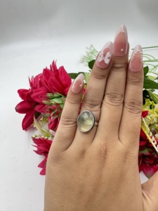 Natural Prehnite Oval Silver Plated <b>Ring</b> Handmade <b>Statement</b> Gemstone <b>Ring</b> for Women Boho Fashion Jewelry - Product Image 5