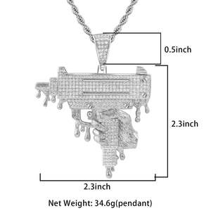 Pendentif en argent moissanite style hip-hop en forme de pistolet Uzi pour homme, design pistolet cool - Product Image 5