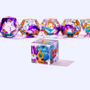 Ensemble de dés DND à noyau liquide bleu violet, 7 pièces, dés polyédriques en résine à bords tranchants avec paillettes pour les jeux de rôle sur table Dungeons and Dragons - Product Image 6