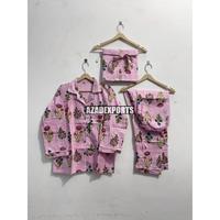 Ensemble de pyjama en coton imprimé floral rose pour femmes, manches trois-quarts, col en V, longueur intégrale, brodé, respirant, séchage rapide