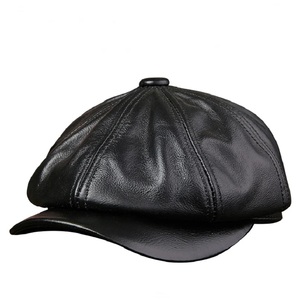 Unisex Genuine Leather Cabbie <b>Caps</b> Casual Vintage Driving <b>Flat</b> Winter <b>Men's</b> Adjustable Elastic Customizable Image Character - Product Image 2