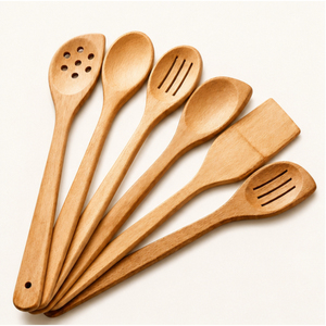 Ensemble de cuillères de cuisine en bois naturel vintage, spatule en bois écologique antiadhésive, ustensiles de cuisine en bois dur de qualité supérieure pour la cuisson - Product Image 1