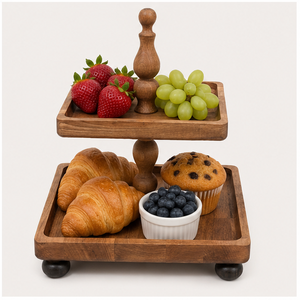 Support à gâteau artisanal à 2 niveaux en bois d'acacia, présentoir carré pour cupcakes et plateau de service pour desserts, idéal pour mariages et fêtes - En promotion - Product Image 6