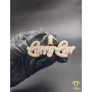 Iced Out Script <b>Name</b> Pendant Moissanite Diamond Hip Hop <b>Necklace</b> Rose Gold <b>Custom</b> Bling Jewelry Gift - Product Image 3