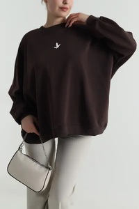 EVER GLOW Sweat-shirt rose tricoté surdimensionné doublé 100 % coton respirant coupe-vent séchage rapide grande taille épaules tombantes col rond - Product Image 2