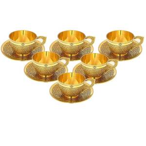 Decorative Brass <b>Cup</b> and <b>Saucer</b> Set with Intricate Detailing for Gifting Drinking Home Decor - Product Image 6