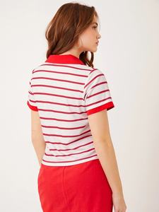 La mayoría de las camisetas polo de estilo a rayas de alto rendimiento para mujer, logotipo de diseño personalizado, camisetas polo informales a precio barato - Product Image 3