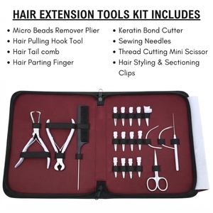Kit d'outils professionnels pour extensions de cheveux à micro-anneaux, pince à sertir les perles, outil de suppression, outil de pressage pour extensions à bandes, coupe-adhésif, crochet et boucle - Product Image 2