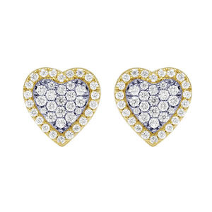 Wedding Bridal Gift Gold Plated 925 Sterling <b>Silver</b> Custom Heart Shape Lab Grown Diamond <b>Stud</b> Women's Earrings Party Valentine's - Product Image 1