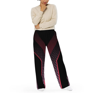 Pantalon de jogging pour femme à imprimé géométrique, coupe large, taille élastique, longueur intégrale, en maille extensible, style sportswear, design dégradé noir et rouge - Product Image 6