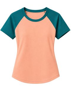 <b>Peach</b> Pink And Teal Blue Raglan T Shirt For Women Casual Crew Neck Short Sleeve Soft Cotton Blend Summer Fashion <b>Top</b> - Product Image 1