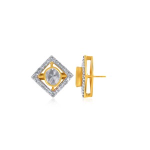 14K Yellow Gold Moonstone Diamond Halo Stud Earrings Oval Cabochon Center Lab Grown Diamond Geometric Design for Women - Product Image 3