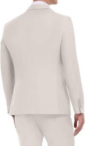 Traje de 3 piezas para hombre, color crema, corte ajustado, chaleco cruzado, blazer y pantalones, conjunto formal de negocios, antiarrugas, poliéster tejido. - Product Image 3