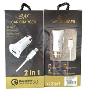 ที่ชาร์จในรถยนต์ SN 12-32V Qualcomm Quick Charge 3.0 2 in 1 สำหรับอุปกรณ์มือถือ - Product Image 1