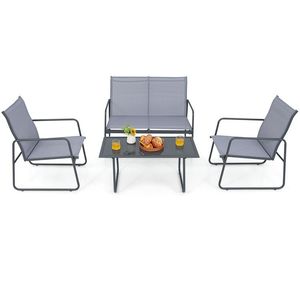 Set Chat di mobili da giardino in metallo da 4 pezzi con tavolino in vetro temperato - Product Image 1