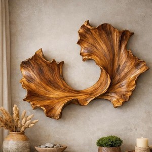 Sculpture murale Luxali artisanale en bois massif naturel, style Art déco, pour plantes/fleurs, écologique, décoration de salon, cadeau de pendaison de crémaillère - Product Image 2