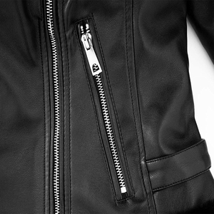 Wholesale Ladies' Genuine Leather Regular Length Winter Windproof Thick Bomber Style Motorcycle Jacket - Product Image 6