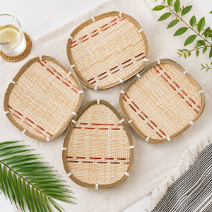 Bamboo Colorful Woven Tray Handmade Vietnam Wholesale Natural Round Oval Serving - Product Image 6
