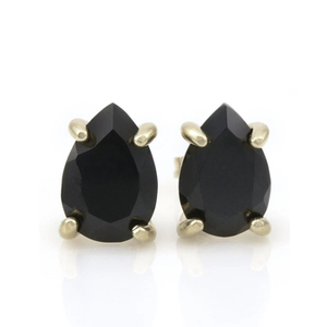 Boucles d'oreilles clous en argent sterling 925, serties de pierres précieuses en onyx noir naturel taillées en poire, classiques et simples, bijoux fins pour elle - Product Image 4