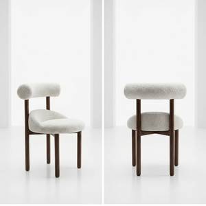 Juego de Comedor Moderno de Lujo en Madera de Teca con Mesa Ovalada y Sillas Tapizadas Elegantes para Interiores Minimalistas Contemporáneos - Product Image 3