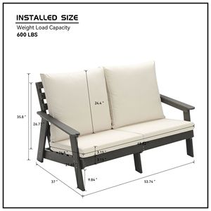 Sofá de Jardín HIPS con Cojín, Diseño de Madera en Gris/Beige, para Terraza, Piscina, Patio - Product Image 4