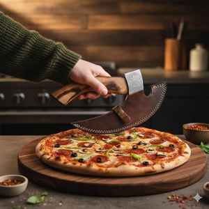 Cortador de Pizza Vikingo Premium Hecho a Mano al por Mayor, Cuchilla Estilo Hacha Forjada a Mano de Grado Industrial con Mango de Madera, Rebanador de Pizza Tipo Hacha - Product Image 6