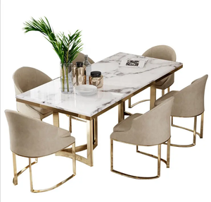 Ira Luxury 6 Seater Modern Dining Table Set With 6 Leather Chairs, Space saveeing Dining Table With <b>Marble</b> <b>Top</b> - Product Image 1