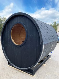 Sauna en bois noir avec toit en bardeaux d'asphalte, cabine de sauna <span class=keywords><strong>extérieure</strong></span> en cèdre pour 4 à 6 personnes avec fenêtres rondes - Product Image 2