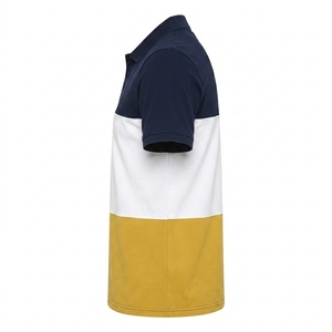 Chemise formelle pour homme en tissu éponge color-block à manches courtes, tricotée, respirante, imprimée, bleu marine, blanc, jaune moutarde, longueur standard - Product Image 4