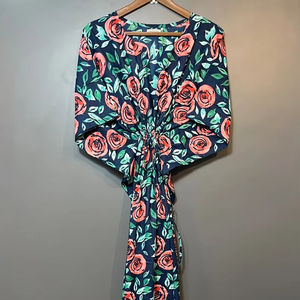 Vestido Kaftan Casual de Verano sin Mangas con Estampado Floral Tropical Digital, de Algodón, para Mujer, Islas del Pacífico Asiático - Product Image 1