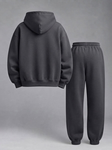Ensemble de survêtement gris foncé pour homme, sweat à capuche et pantalon de jogging oversize, style streetwear, avec logo brodé personnalisé, en coton épais, deux pièces - Product Image 3