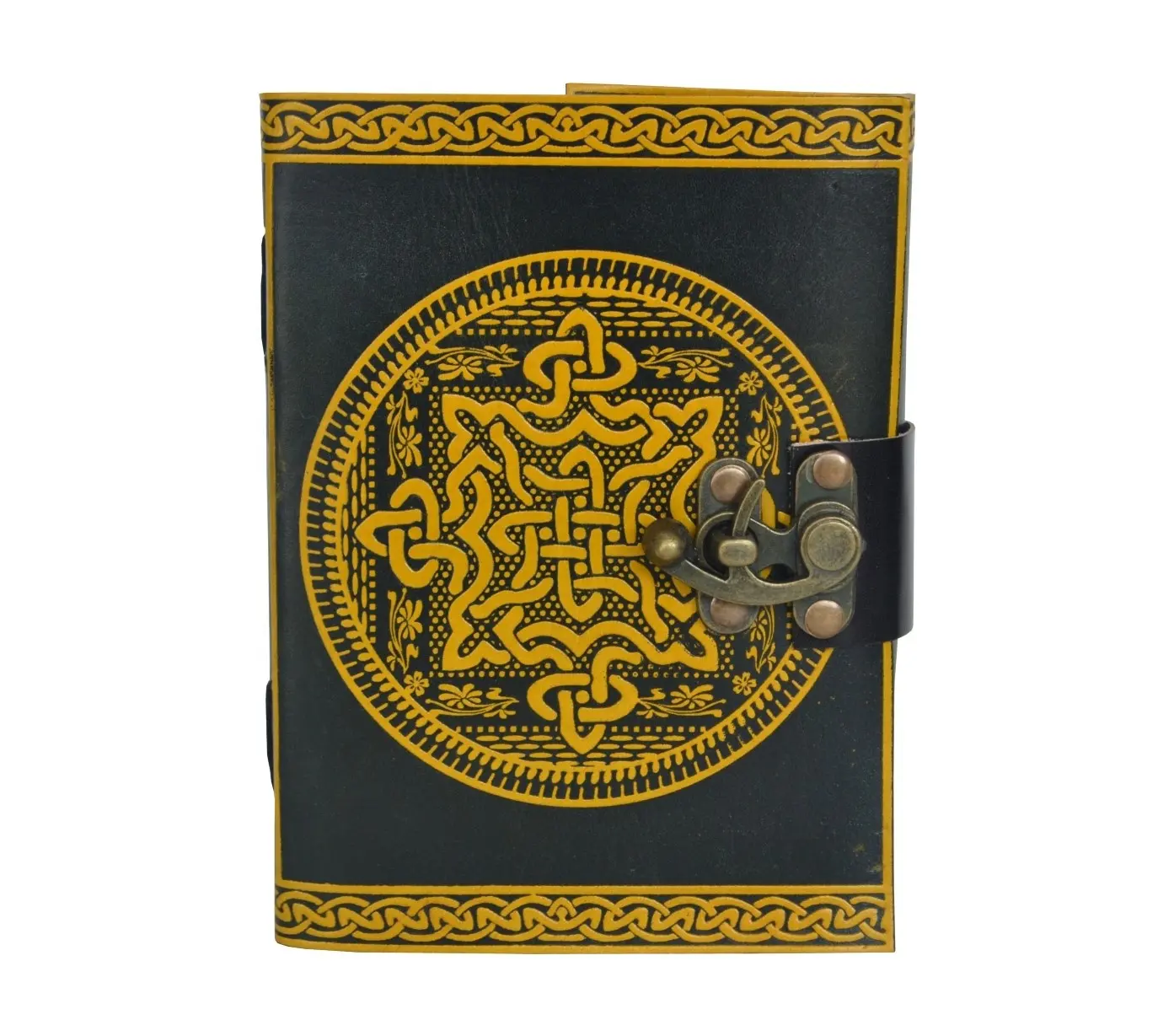 Carnet d'adresses en cuir personnalisé noeud celtique carnet de notes en cuir jaune livre d'accessoires de sort carnet d'ombres vintage antique
