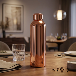 Bouteille d'eau en cuivre moderne, luxueuse et écologique, anti-fuite, pour usage ayurvédique, cuisine, intérieur et extérieur, fabriquée en Inde - Product Image 3