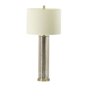 Lampada da Tavolo in Vetro Specchiato Oro 16x16x35 con Paralume in Tessuto Bianco, Elegante Decorazione per la Casa - Product Image 2