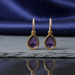 ต่างหูห้อยประดับอเมทิสต์สีน้ำเงินขนาด 5 นิ้ว ดีไซน์หรูหรา ทำด้วยมือ เงินแท้ 925 ชุบทอง 18K เหมาะสำหรับงานปาร์ตี้ - Product Image 4