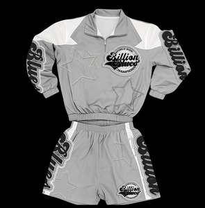 Custom <b>Mens</b> Nylon Short Set Streetwear Loose Fit Embroidery Color Block Windbreaker Zipper <b>Jacket</b> and Drawstring Shorts Set OEM - Product Image 6