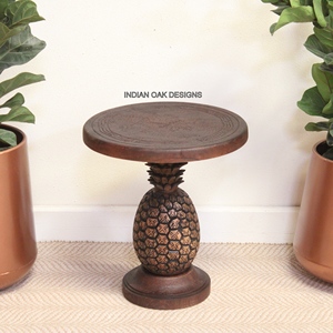 Wooden <b>Coffee</b> <b>Table</b> | <b>Rustic</b> Hand Carved <b>Coffee</b> <b>Table</b> | Pineapple Shaped Contemporary Living Room Solid Wood Indian Oak - Product Image 3
