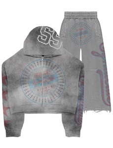 Conjunto de Sudadera Corta con Cremallera Multicolor y Jeans Holgados |   Conjunto de Ropa Urbana con Estampado Gráfico de Gran Tamaño, Marca Privada OEM - Product Image 4