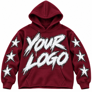 Sweat à capuche pour homme, coupe classique, logo étoiles imprimé en relief, poche avant, style hip-hop, manches classiques, en molleton tricoté, écologique 100% - Product Image 1