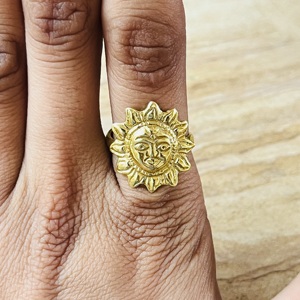 Bague Bohème en Laiton Plaqué Or 18 carats pour Femme, Motif Soleil Céleste Tribal Vintage, Forte Demande, Vente en Gros/OEM/ODM - Product Image 3