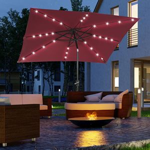 Ombrellone a braccio solare a LED da 2,7 m per esterni, con manovella, rosso, per patio, tavolo, ombreggiatura, raggio di 3 m, per cortili, ristoranti, mercati - Product Image 2