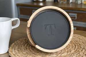 Custom Genuine Leather <b>Coasters</b> Corporate Gift Set Debossed Logo Premium Desk Mat Promotion Giveaways Bulk Pack LC-0030 - Product Image 3
