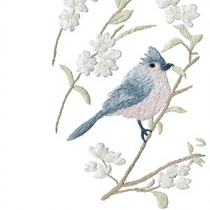 Serviette en lin avec motif d'oiseaux et de branches florales, adoucit et embellit les tables. - Product Image 3