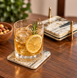 Lot de 6 sous-verres carrés en bois faits à la main en laiton AK avec support fini or en métal pour vaisselle/décor de cuisine - Product Image 2