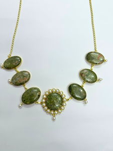 Parure de bijoux classique en laiton avec pierres précieuses naturelles et perles, plaqué or 18 carats, faite à la main, cadeau de fête pour femme, OEM/ODM - Product Image 2
