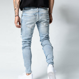 Jean slim déchiré extensible pour homme, design personnalisé, respirant, coupe ajustée, imprimé automne, tendance, vente chaude, OEM - Product Image 4
