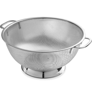 Modern Steel <b>Colander</b> With Side Handles For Kitchen Use White Metal <b>Strainer</b> With Floral Flower Holes For Draining On Sale - Product Image 4