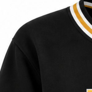 Black Crewneck Pullover Sweater with Gold ETP Greek Letters White Gold Striped Rib Trim Custom Collegiate Sorority Apparel - Product Image 3